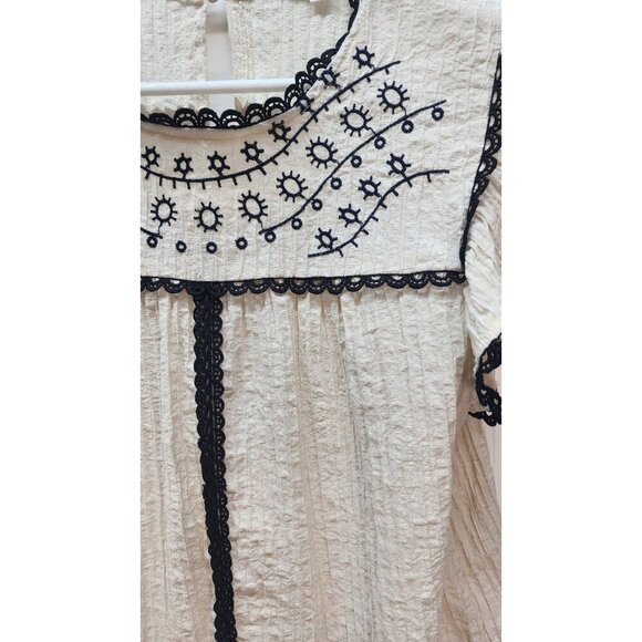 Vintage-Inspired Cream & Black Embroidered Ruffle Sleeve Blouse By Mine - Picture 2 of 16